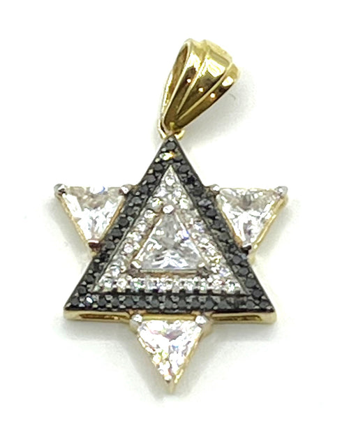 14K Gold and Diamond Star of David with Central Stone Necklace